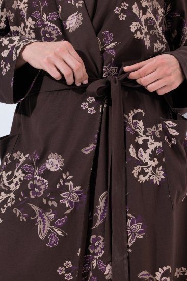 Ulla Popken 853204 Albornoz de flores Marrón - Batas & albornoces - 