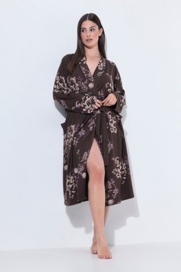 Ulla Popken 853204 Albornoz de flores Marrón - Batas & albornoces - 