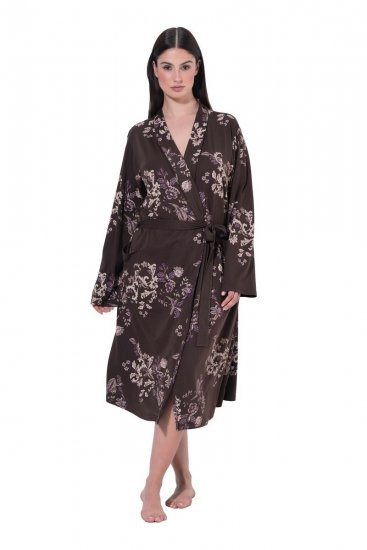 Ulla Popken 853204 Albornoz de flores Marrón - Batas & albornoces - 
