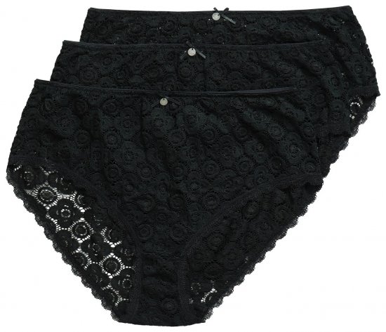 Ulla Popken 853495 Bragas de flores pack de 3 Negro - Bragas - 