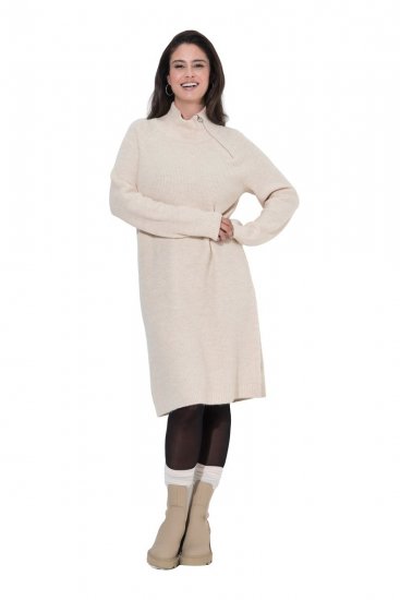 Ulla Popken 853504 Vestido de punto de manga larga con cuello alto Blanco roto - Vestidos de punto - 