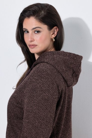 Ulla Popken 853577 Chaqueta de forro polar de punto con capucha y estampado Marrón caoba - Ropa de lana - 