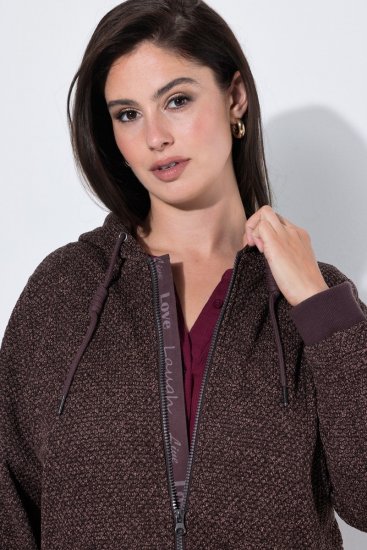 Ulla Popken 853577 Chaqueta de forro polar de punto con capucha y estampado Marrón caoba - Ropa de lana - 