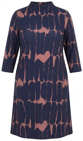Ulla Popken 853590 Vestido de jersey estampado con manga 3/4 Azul marino - Vestidos - Vestidos para todas las tallas