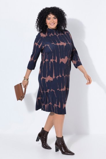 Ulla Popken 853590 Vestido de jersey estampado con manga 3/4 Azul marino - Vestidos - Vestidos para todas las tallas