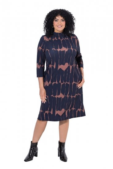 Ulla Popken 853590 Vestido de jersey estampado con manga 3/4 Azul marino - Vestidos - Vestidos para todas las tallas