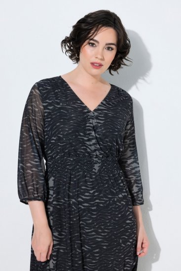 Ulla Popken 853620 Vestido midi con estampado animal y manga 3/4 Negro - Vestidos midi - Vestidos midi de talla grande