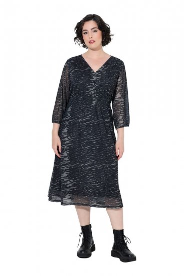 Ulla Popken 853620 Vestido midi con estampado animal y manga 3/4 Negro - Vestidos midi - Vestidos midi de talla grande