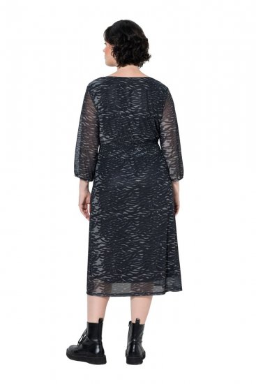 Ulla Popken 853620 Vestido midi con estampado animal y manga 3/4 Negro - Vestidos midi - Vestidos midi de talla grande