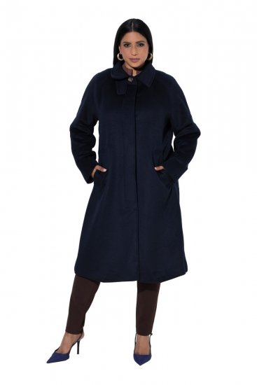 Ulla Popken 853646 Abrigo de lana con cuello camisero Azul marino - Abrigos - Abrigos de talla grande