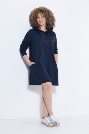 Ulla Popken 853652 Vestido de terciopelo con capucha Azul marino - Vestidos de noche - Vestidos de fiesta de gran talla