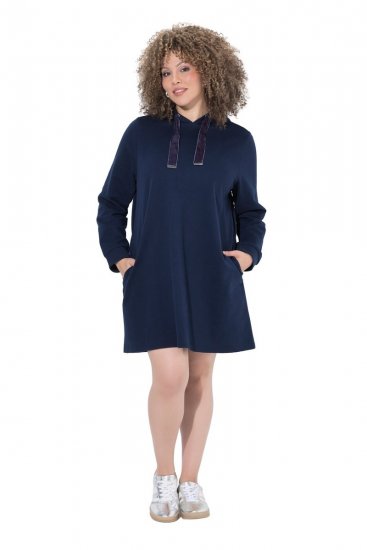 Ulla Popken 853652 Vestido de terciopelo con capucha Azul marino - Vestidos de noche - Vestidos de fiesta de gran talla