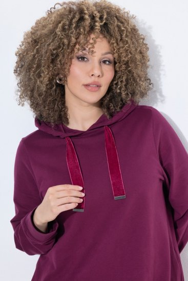 Ulla Popken 853652 Vestido de felpa de manga larga con capucha Rojo baya - Vestidos - Vestidos para todas las tallas