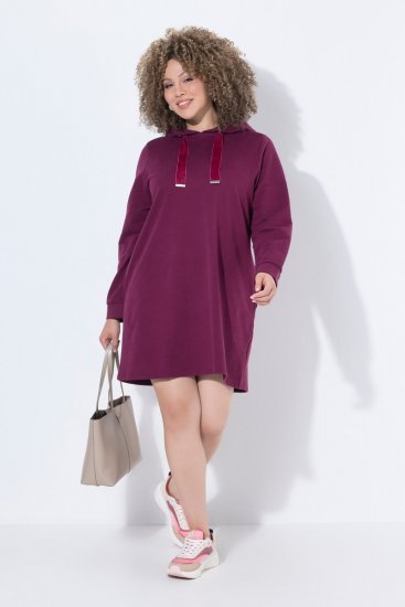 Ulla Popken 853652 Vestido de felpa de manga larga con capucha Rojo baya - Vestidos - Vestidos para todas las tallas