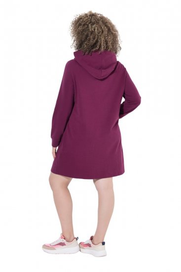 Ulla Popken 853652 Vestido de felpa de manga larga con capucha Rojo baya - Vestidos - Vestidos para todas las tallas