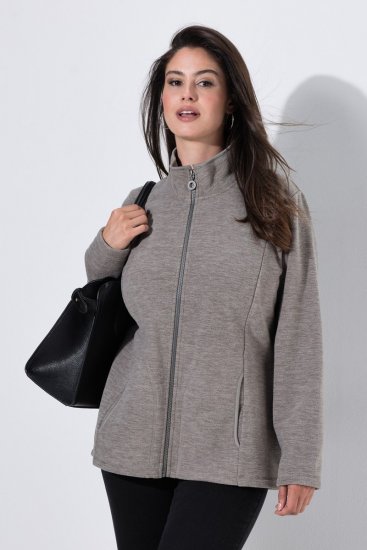 Ulla Popken 853668 Chaqueta polar con cuello alto Gris - Ropa de lana - 