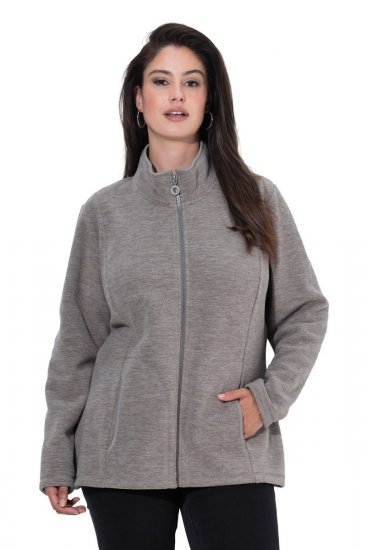 Ulla Popken 853668 Chaqueta polar con cuello alto Gris - Ropa de lana - 