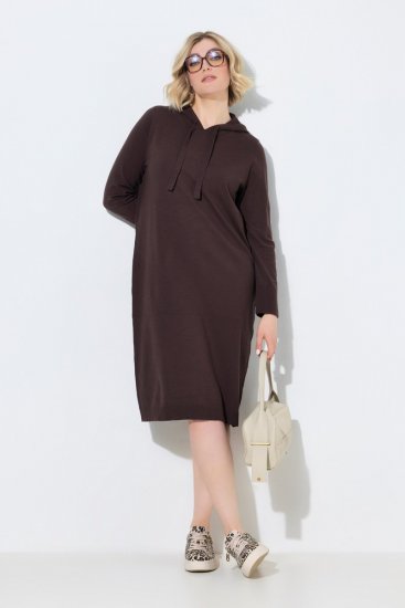 Ulla Popken 853669 Vestido de punto de manga larga con capucha Marrón caoba - Vestidos de punto - 