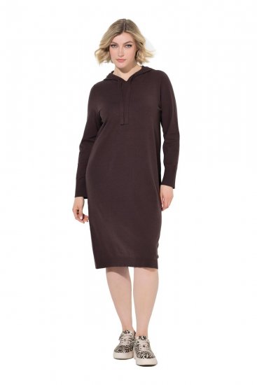 Ulla Popken 853669 Vestido de punto de manga larga con capucha Marrón caoba - Vestidos de punto - 