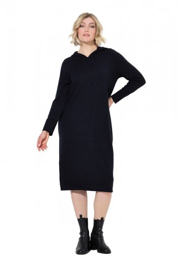 Ulla Popken 853669 Vestido de felpa de manga larga con capucha Azul marino - Vestidos sudadera - 