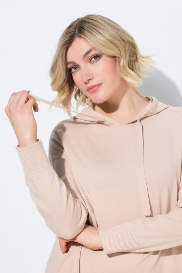 Ulla Popken 853669 Vestido de punto de manga larga con capucha Beige - Vestidos midi - Vestidos midi de talla grande