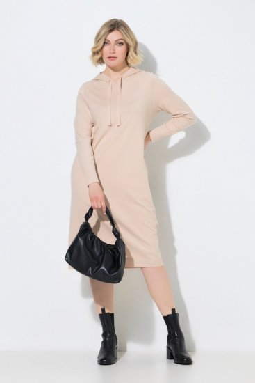Ulla Popken 853669 Vestido de punto de manga larga con capucha Beige - Vestidos midi - Vestidos midi de talla grande