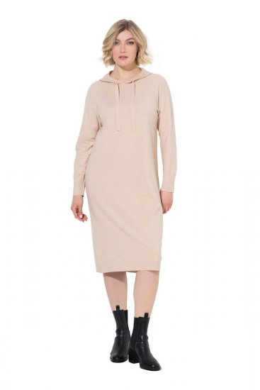 Ulla Popken 853669 Vestido de punto de manga larga con capucha Beige - Vestidos midi - Vestidos midi de talla grande