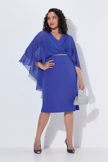 Ulla Popken 853675 Vestido de gasa con manga 3/4 Azul - Vestidos de noche - Vestidos de fiesta de gran talla