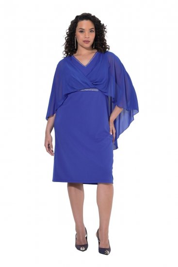 Ulla Popken 853675 Vestido de gasa con manga 3/4 Azul - Vestidos de noche - Vestidos de fiesta de gran talla