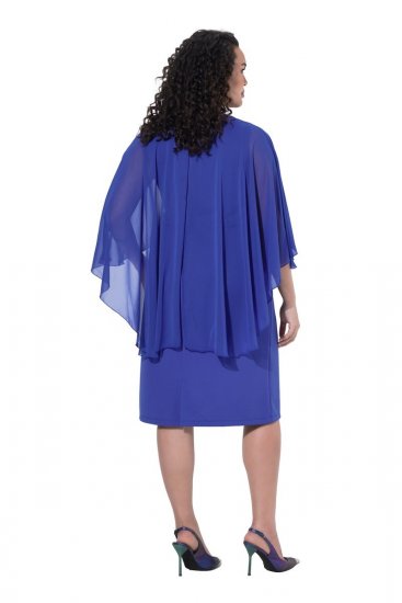 Ulla Popken 853675 Vestido de gasa con manga 3/4 Azul - Vestidos de noche - Vestidos de fiesta de gran talla
