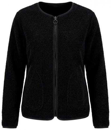 Ulla Popken 853685 Chaqueta corta de borreguito con ribetes efecto piel Negro - Chaquetas - Chaquetas para mujer en tallas grandes