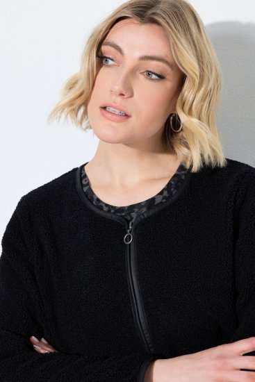 Ulla Popken 853685 Chaqueta corta de borreguito con ribetes efecto piel Negro - Chaquetas - Chaquetas para mujer en tallas grandes