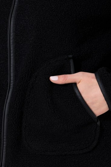 Ulla Popken 853685 Chaqueta corta de borreguito con ribetes efecto piel Negro - Chaquetas - Chaquetas para mujer en tallas grandes