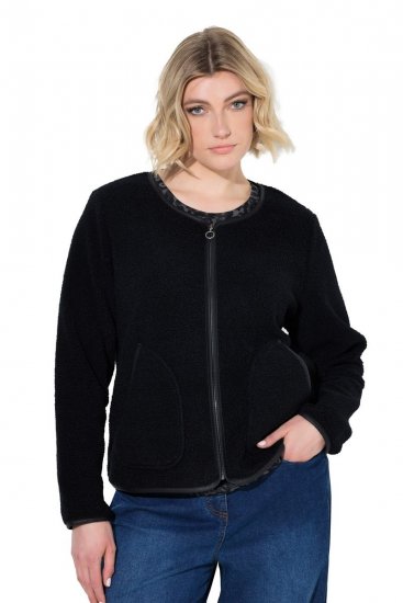 Ulla Popken 853685 Chaqueta corta de borreguito con ribetes efecto piel Negro - Chaquetas - Chaquetas para mujer en tallas grandes