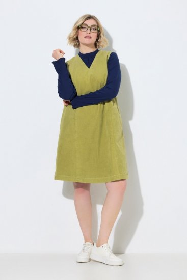 Ulla Popken 853697 Vestido de pana sin mangas con bolsillos Verde claro - Vestidos de verano - Vestidos de verano tallas grandes