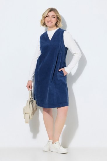 Ulla Popken 853697 Vestido de pana sin mangas con cuello de pico Azul marino - Vestidos de verano - Vestidos de verano tallas grandes