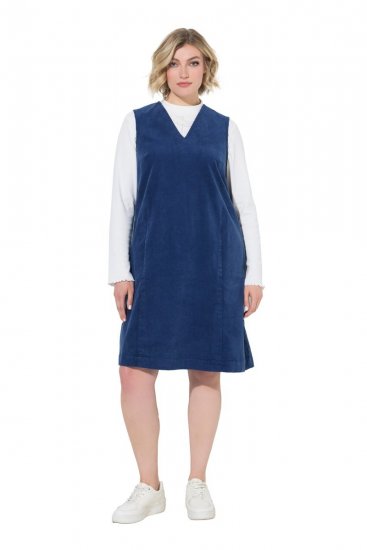 Ulla Popken 853697 Vestido de pana sin mangas con cuello de pico Azul marino - Vestidos de verano - Vestidos de verano tallas grandes