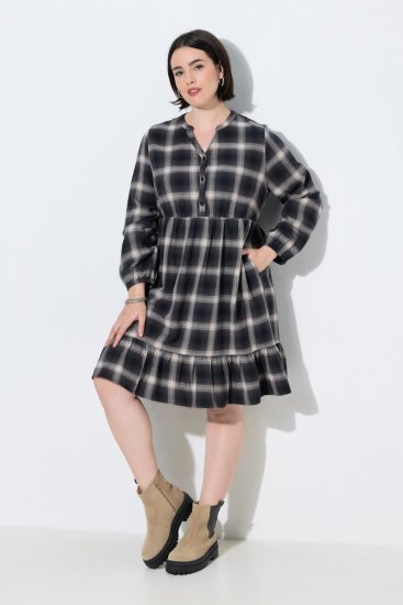 Ulla Popken 853728 Vestido de cuadros con volantes Negro - Vestidos - Vestidos para todas las tallas