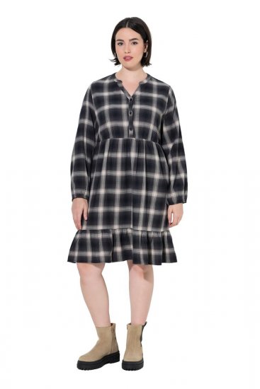 Ulla Popken 853728 Vestido de cuadros con volantes Negro - Vestidos - Vestidos para todas las tallas