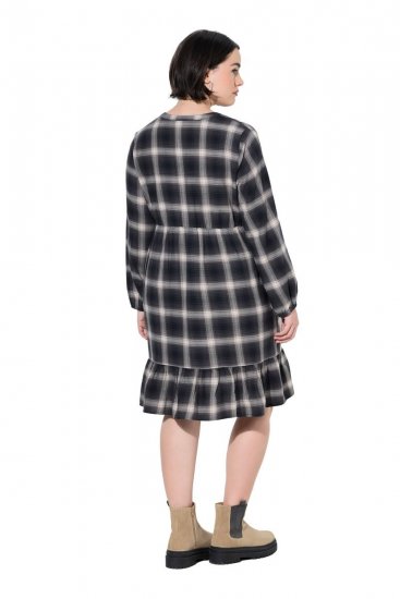 Ulla Popken 853728 Vestido de cuadros con volantes Negro - Vestidos - Vestidos para todas las tallas
