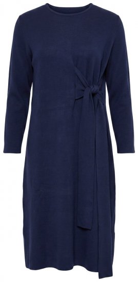 Ulla Popken 853760 Vestido de punto de manga larga con cinturón anudado Azul marino - Vestidos midi - Vestidos midi de talla grande