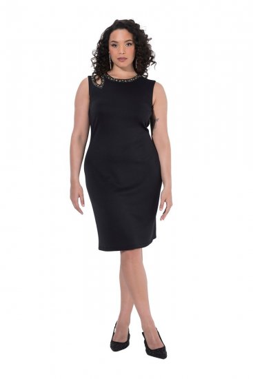 Ulla Popken 853766 Vestido ceñido sin mangas con strass Negro - Vestidos de verano - Vestidos de verano tallas grandes