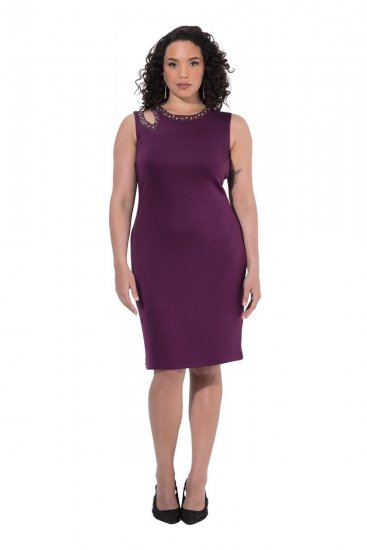 Ulla Popken 853766 Vestido ceñido con strass Ciruela - Vestidos de noche - Vestidos de fiesta de gran talla