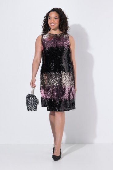 Ulla Popken 853768 Vestido de lentejuelas de rayas Negro - Vestidos de noche - Vestidos de fiesta de gran talla