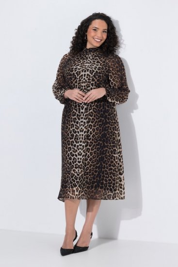 Ulla Popken 853788 Vestido de gasa con estampado animal Marrón claro - Vestidos maxi - Vestidos largos en tallas grandes