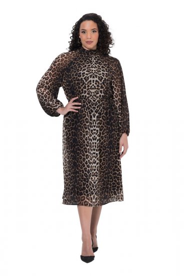 Ulla Popken 853788 Vestido de gasa con estampado animal Marrón claro - Vestidos maxi - Vestidos largos en tallas grandes