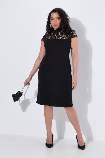 Ulla Popken 853808 Vestido de manga corta con cuello alto Negro - Vestidos - Vestidos para todas las tallas