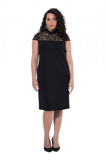 Ulla Popken 853808 Vestido de manga corta con cuello alto Negro - Vestidos - Vestidos para todas las tallas