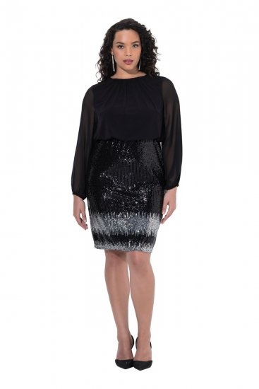 Ulla Popken 853810 Vestido de lentejuelas Negro - Vestidos de noche - Vestidos de fiesta de gran talla