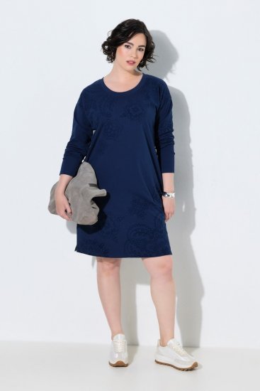 Ulla Popken 853877 Vestido de felpa de flores Azul marino - Vestidos - Vestidos para todas las tallas